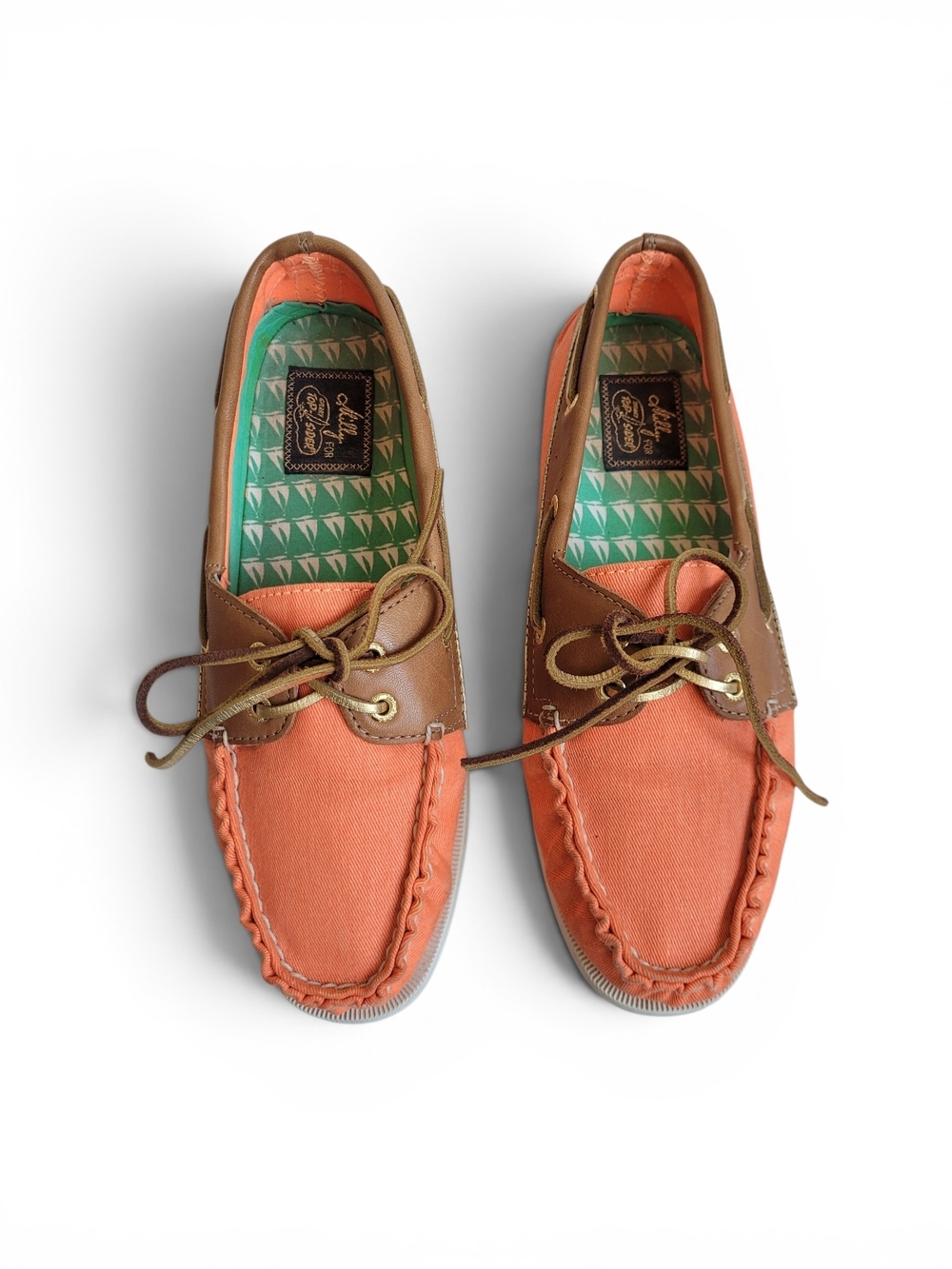 Milly For Sperry Boat Shoes Coral Canvas Brown Leather Gold 8 Colorful Preppy